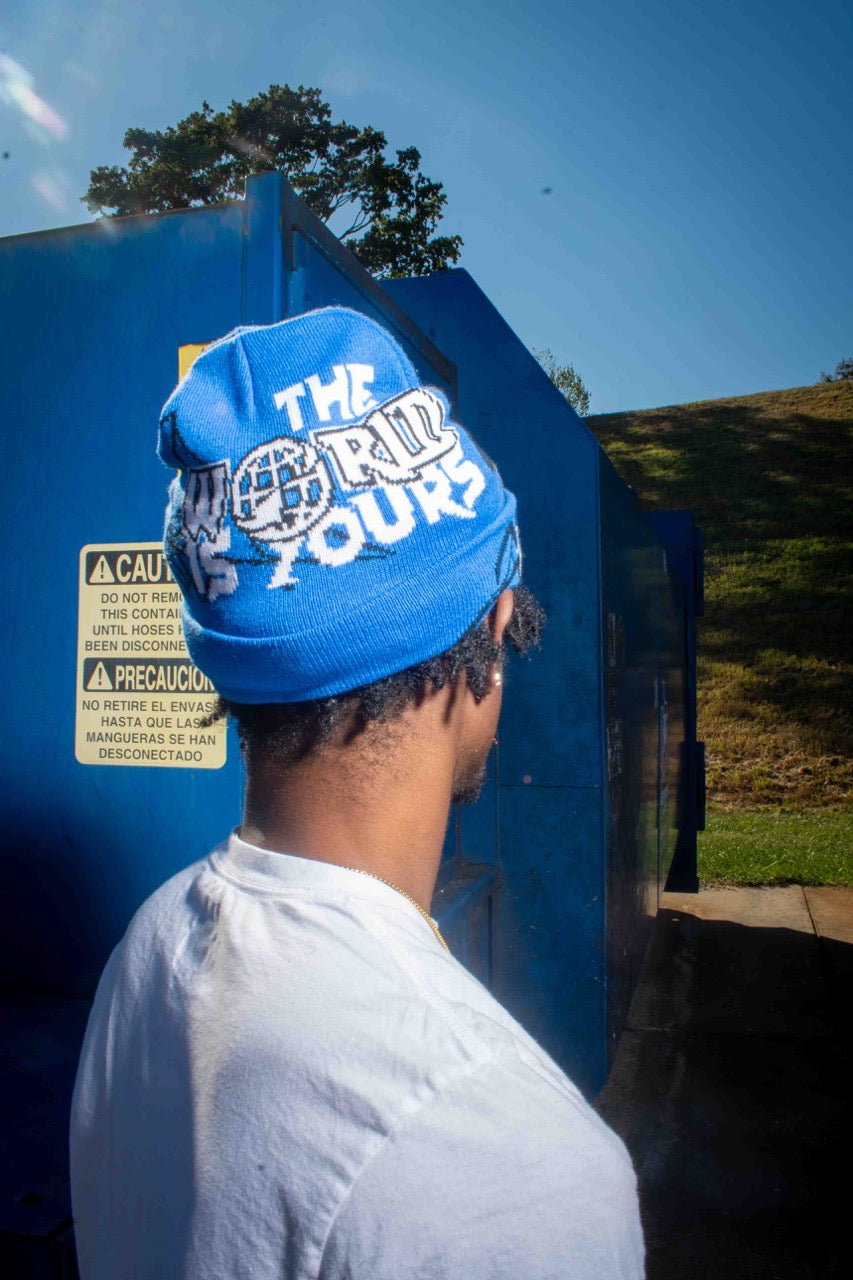 Azure Blue "The World is Yours" Beanie